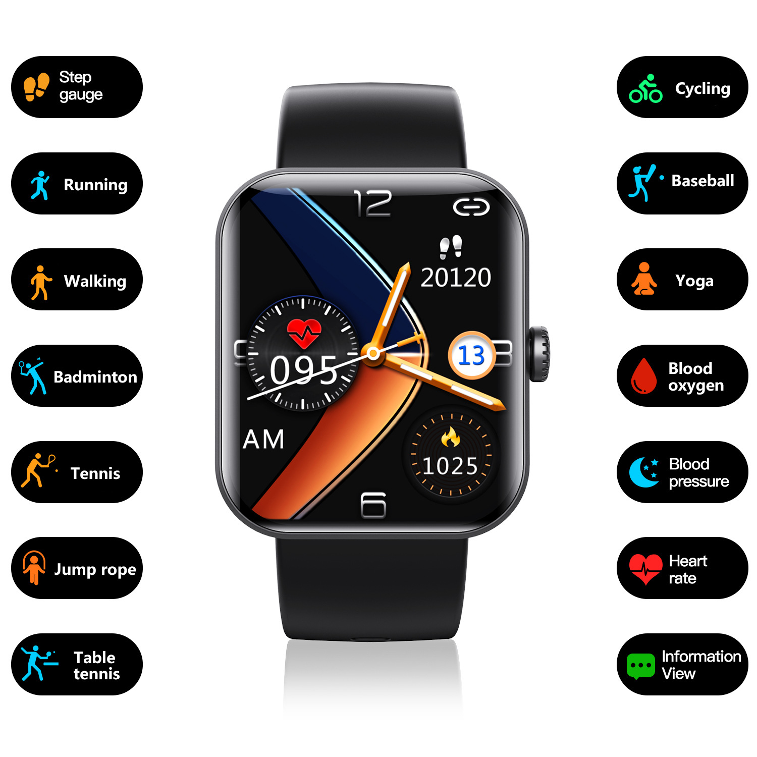 Smart watch fitness heart rate blood oxygen sleep pedometer